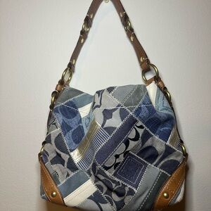 Coach Blue and Brown Patchwork Hobo Bag